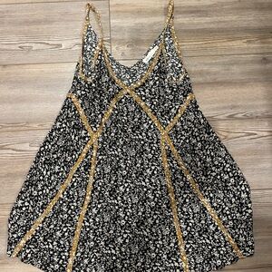 Millibon Black and White Floral Dress with Gold Accents